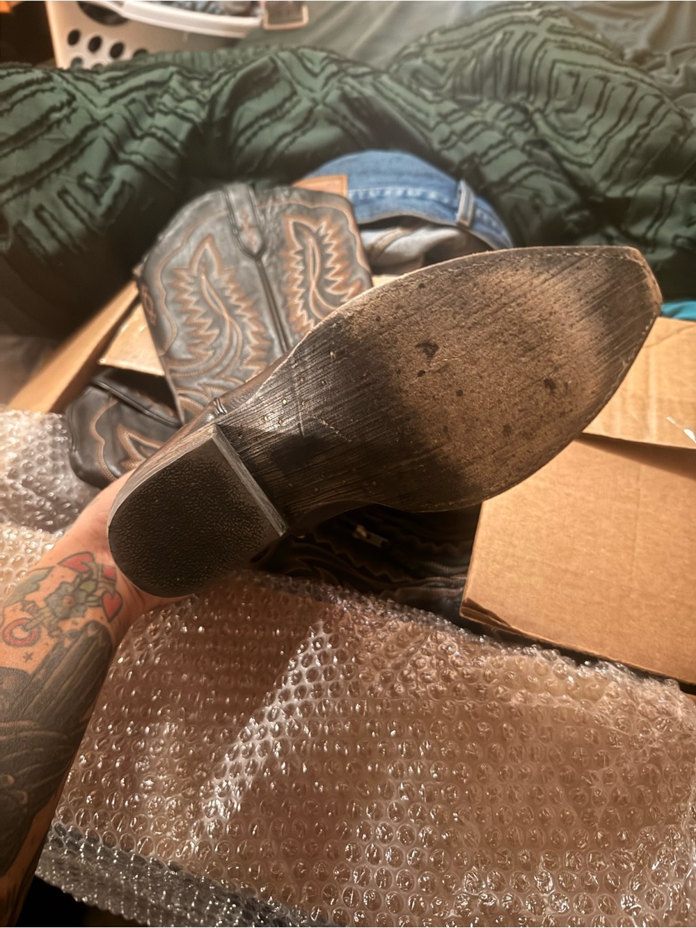 Ariat Black and Brown Western Heeled Riding Boots - Picture 6 of 12
